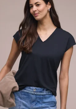 Shirt met overhangende schouders en V-hals