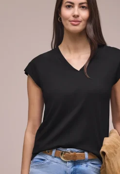 Shirt met overhangende schouders en V-hals