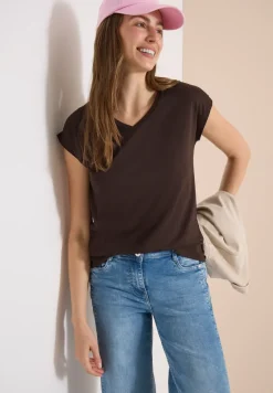 Shirt met overhangende schouders en V-hals