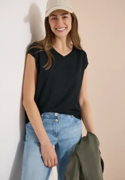 Shirt met overhangende schouders en V-hals