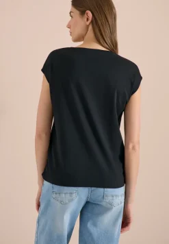 Shirt met overhangende schouders en V-hals