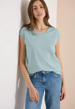 Shirt met overhangende schouders en V-hals
