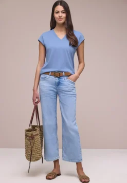 Shirt met overhangende schouders en V-hals