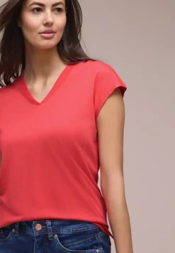 Shirt met overhangende schouders en V-hals