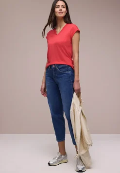 Shirt met overhangende schouders en V-hals