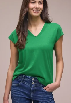 Shirt met overhangende schouders en V-hals