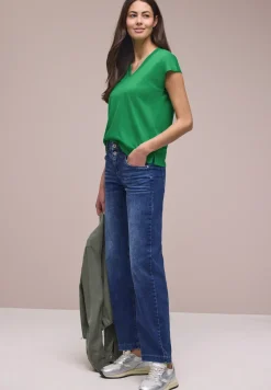 Shirt met overhangende schouders en V-hals