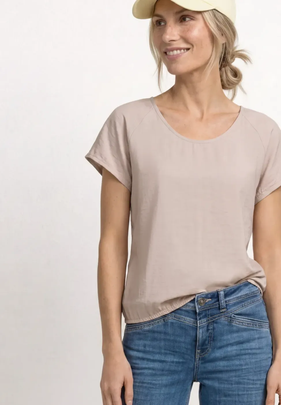 Shirt met overhangende schouders in een structuurmix