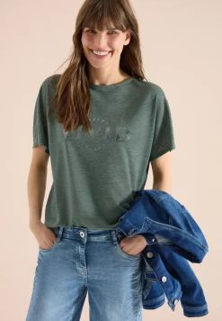 Shirt met overhangende schouders in linnenlook