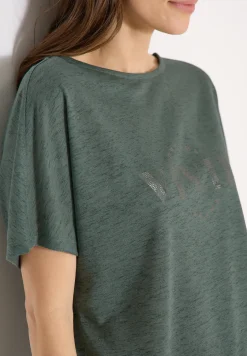 Shirt met overhangende schouders in linnenlook