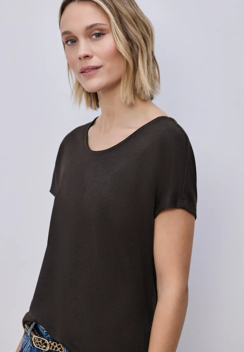 Shirt met overhangende schouders in linnenlook