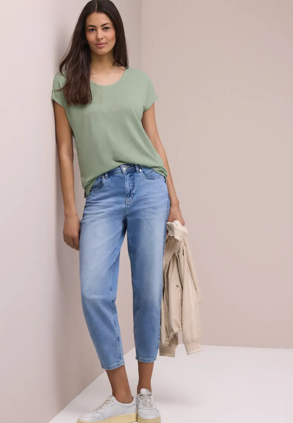 Shirt met overhangende schouders in linnenlook