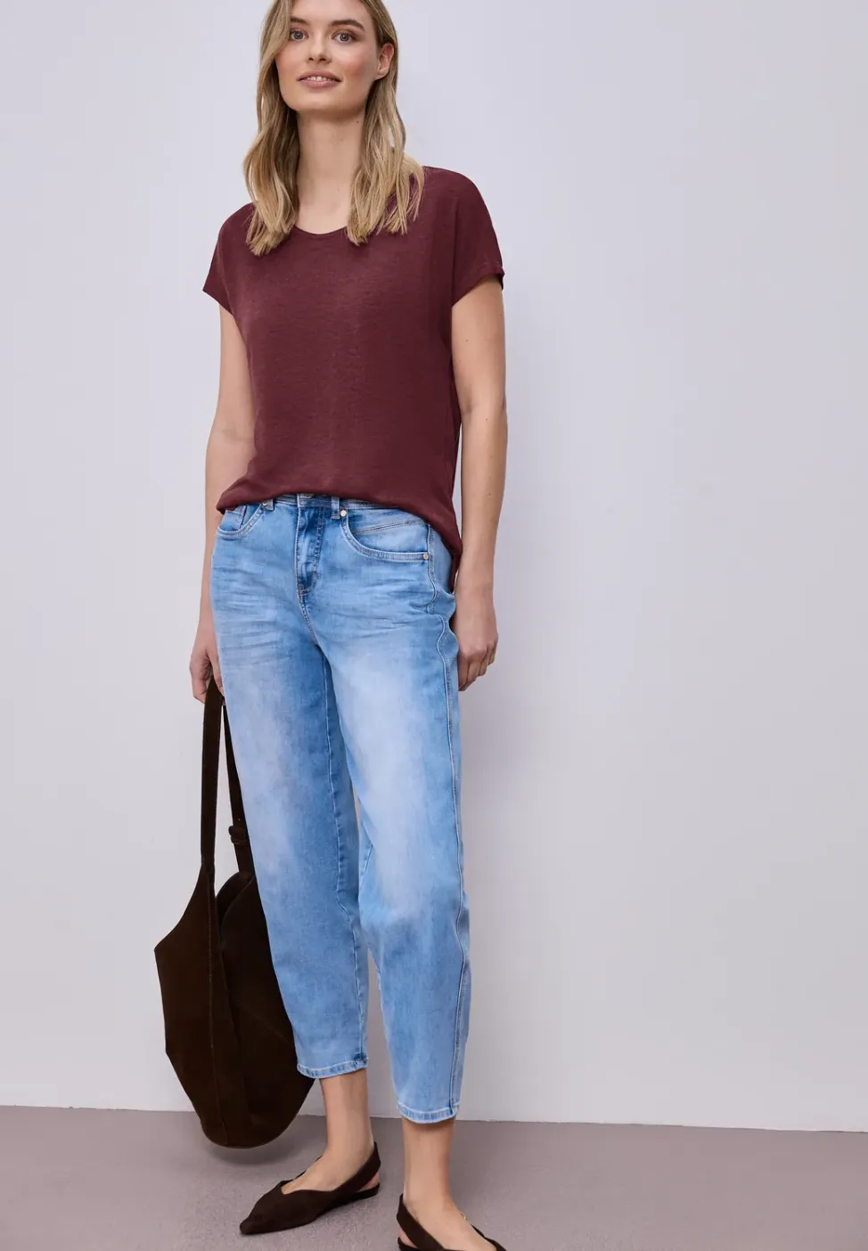 Shirt met overhangende schouders in linnenlook