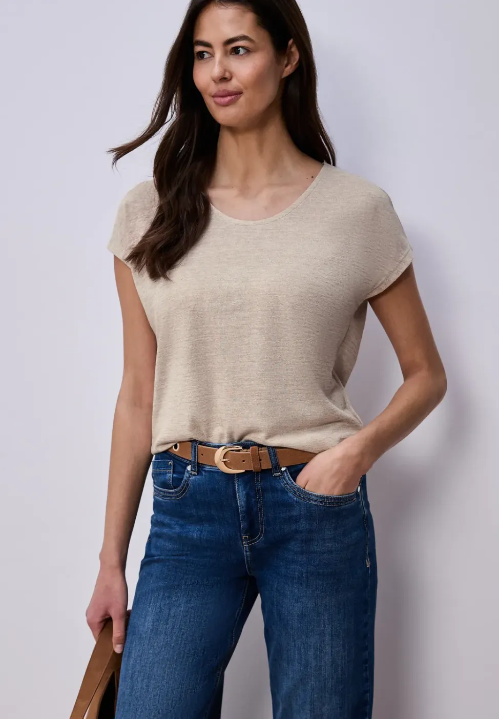 Shirt met overhangende schouders in linnenlook