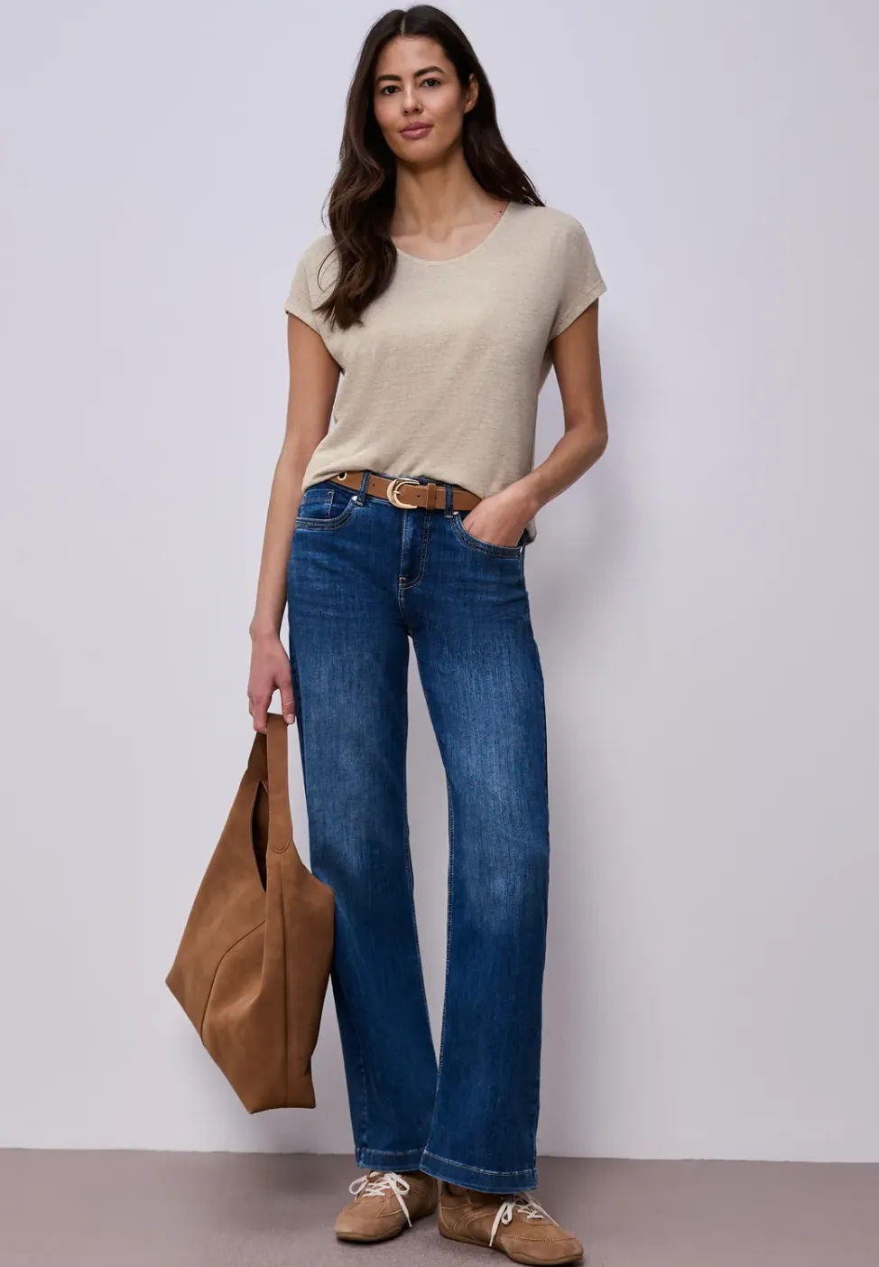 Shirt met overhangende schouders in linnenlook