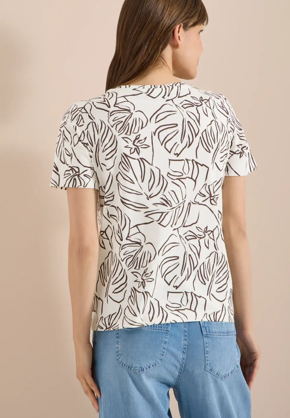 Shirt met ronde hals en bladprint