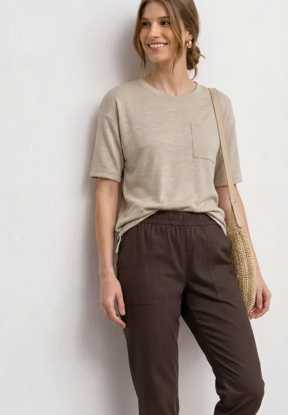 Shirt met ronde hals en borstzak