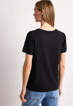 Shirt met ronde hals en kanten mouwen