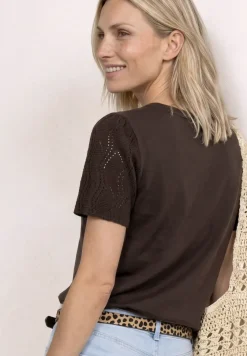Shirt met ronde hals en kanten mouwen