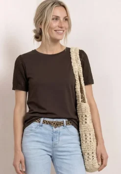 Shirt met ronde hals en kanten mouwen