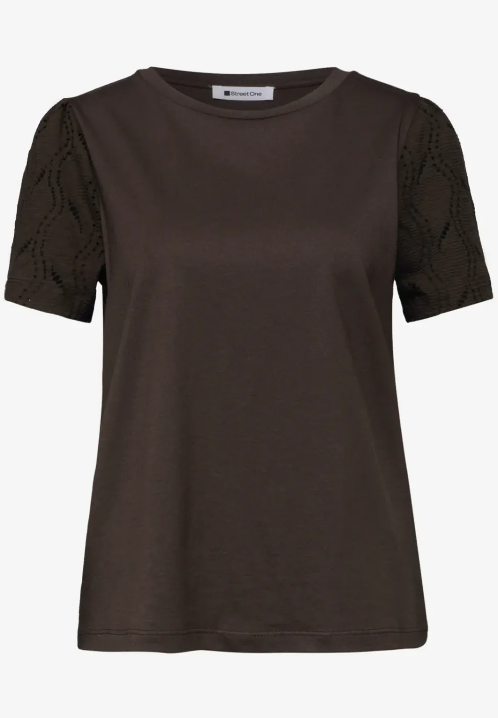 Shirt met ronde hals en kanten mouwen