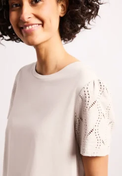 Shirt met ronde hals en kanten mouwen