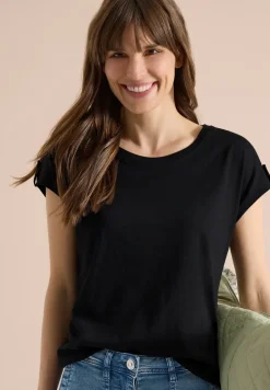 Shirt met ronde hals en omslagdetail