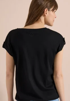 Shirt met ronde hals en omslagdetail