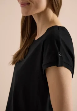 Shirt met ronde hals en omslagdetail