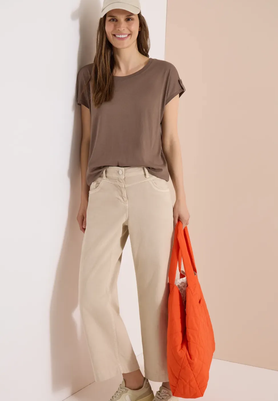 Shirt met ronde hals en omslagdetail