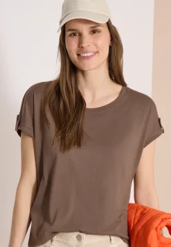Shirt met ronde hals en omslagdetail