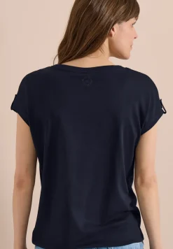 Shirt met ronde hals en omslagdetail