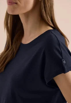 Shirt met ronde hals en omslagdetail