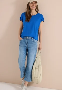 Shirt met ronde hals en omslagdetail