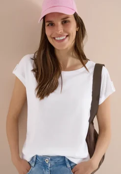 Shirt met ronde hals en omslagdetail