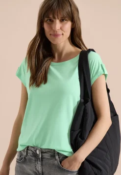 Shirt met ronde hals en omslagdetail