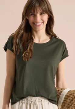 Shirt met ronde hals en omslagdetail
