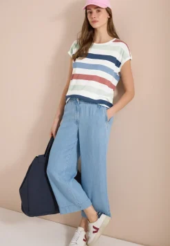 Shirt met ronde hals en omslagdetail