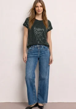 Shirt met ronde hals en pailletten