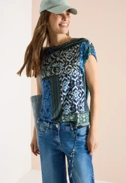 Shirt met ronde hals en patchworkprint