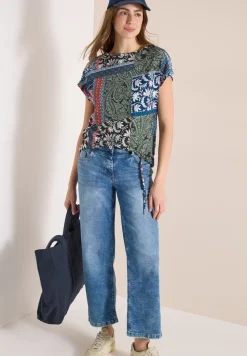 Shirt met ronde hals en patchworkprint