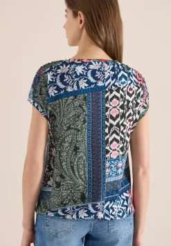 Shirt met ronde hals en patchworkprint