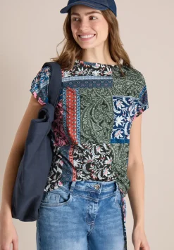 Shirt met ronde hals en patchworkprint