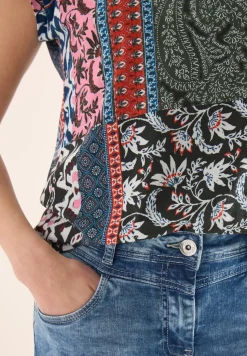 Shirt met ronde hals en patchworkprint