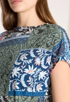 Shirt met ronde hals en patchworkprint