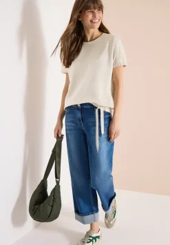 Shirt met ronde hals en rimpels