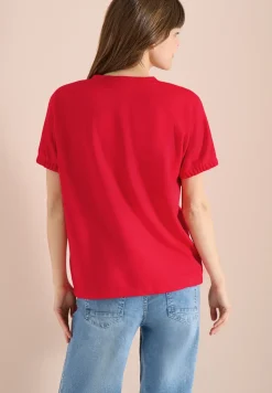 Shirt met ronde hals en rimpels