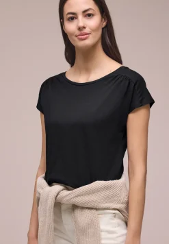 Shirt met ronde hals en rimpels