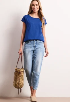 Shirt met ronde hals en rimpels