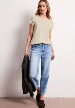 Shirt met ronde hals en rimpels